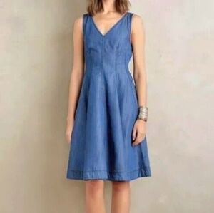 Anthropologie Holding Horses Denim V-Neck Sleeveless A-Line Dress Size 0